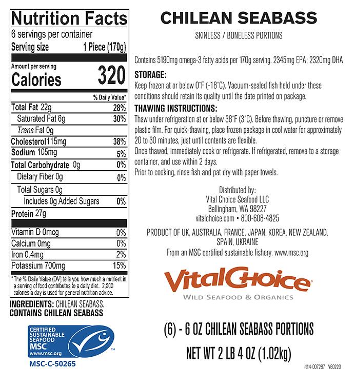 MSC Wild Chilean Sea Bass skinless, boneless Vital Choice